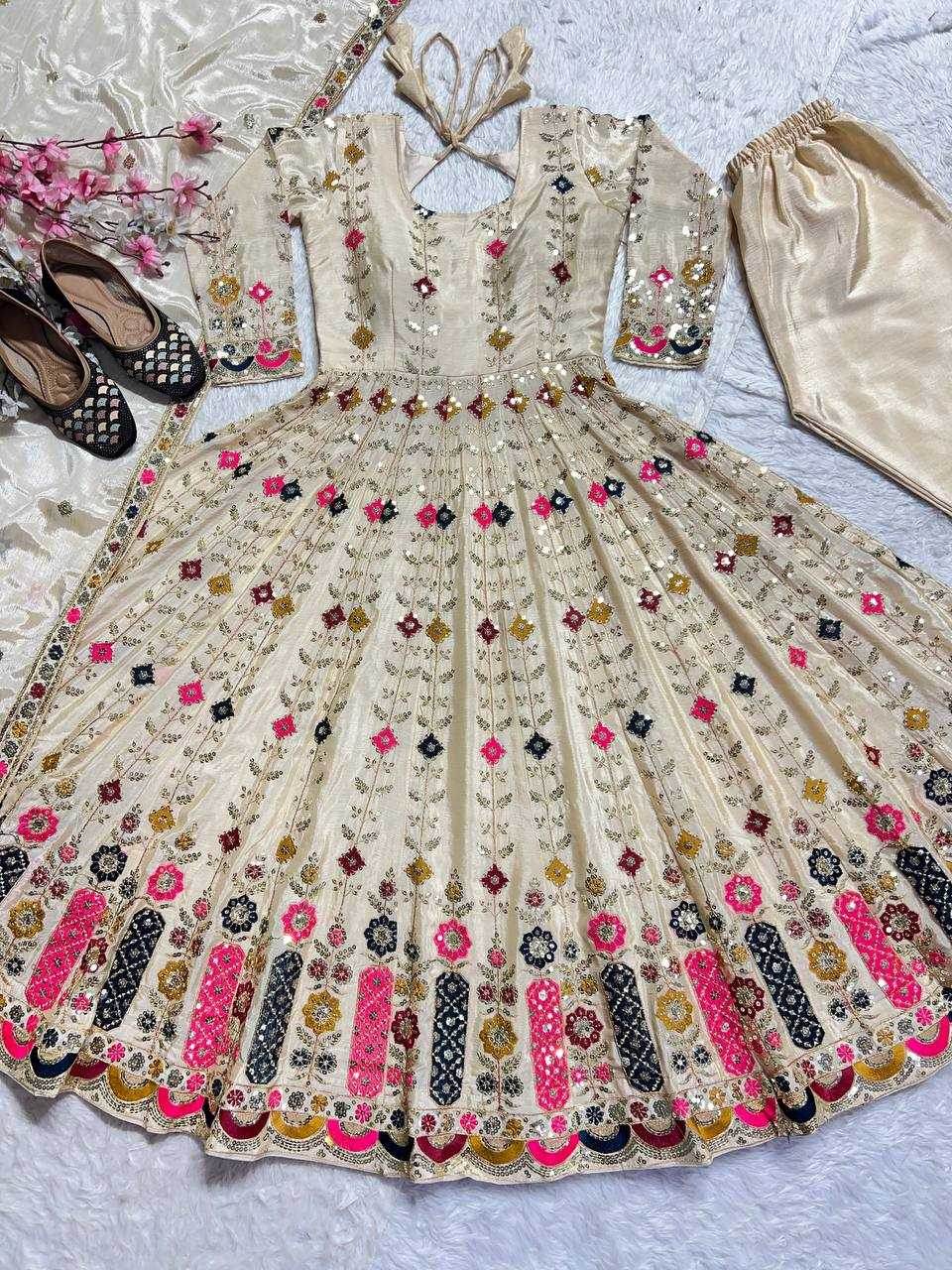 Chinon Silk Alia Cut Anarkali Suits - MYLUXURY LANE ENTERPRISE